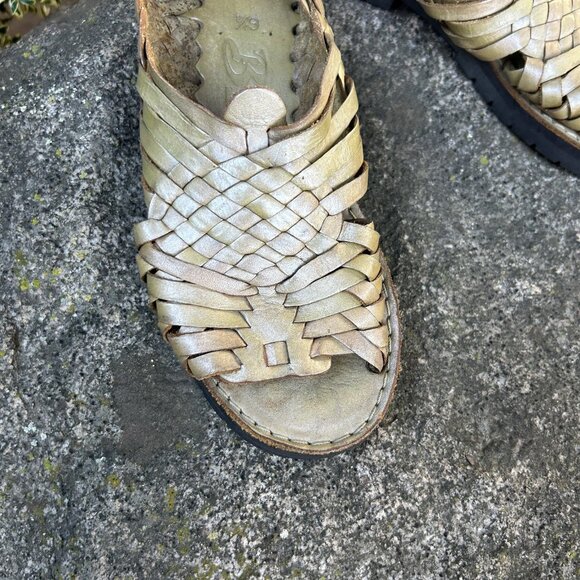 Brand X Mexican Huaraches Gold Green Woven Leather Size 6.5 - Picture 8 of 9